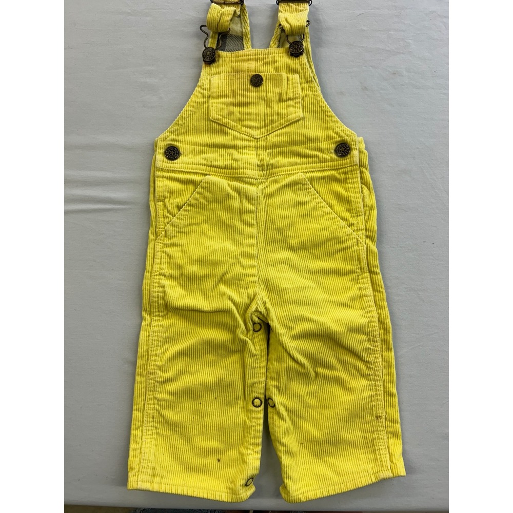 French Toast Vintage Yellow Corduroy Flannel Lined Overalls Size 12M Snaps